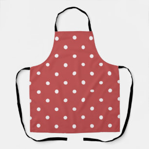 Seamless white polka dot pattern on red background apron