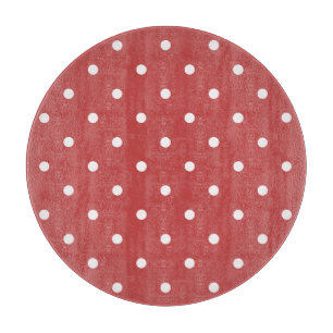 Seamless white polka dot pattern on red background cutting board