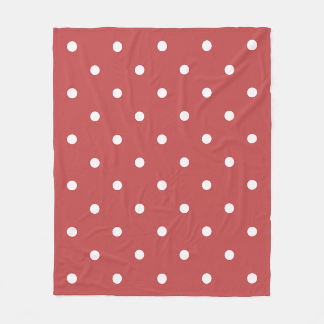 Seamless white polka dot pattern on red background fleece blanket (Front)