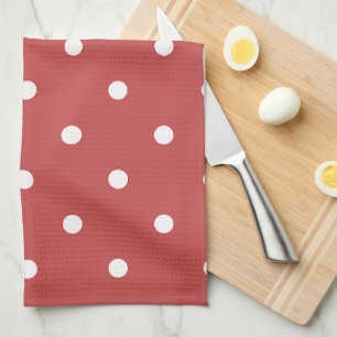 Seamless white polka dot pattern on red background kitchen towel