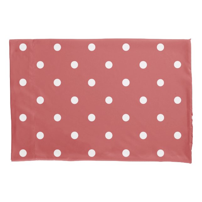 Seamless white polka dot pattern on red background pillowcase (Front)