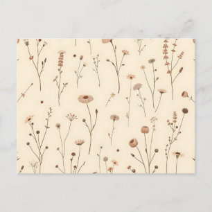 Seamless Wildflower and Meadow Plant Pattern Postcard