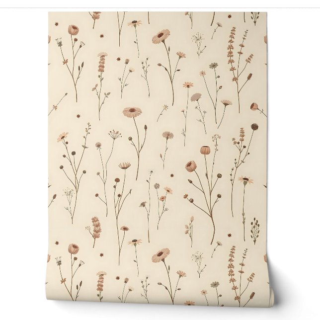 Seamless Wildflower and Meadow Plant Pattern Wallpaper (Unrolling)