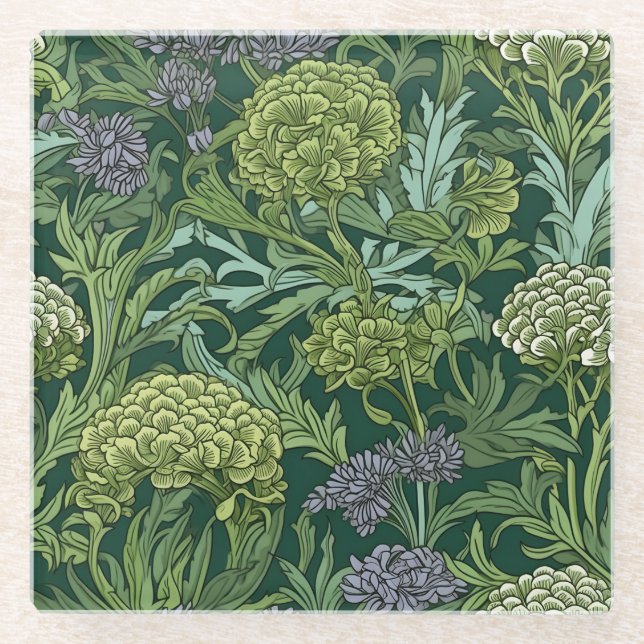 Seamless William Morris style floral pattern Glass Coaster (Front)