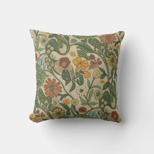 Seamless William Morris style floral pattern Throw Pillow