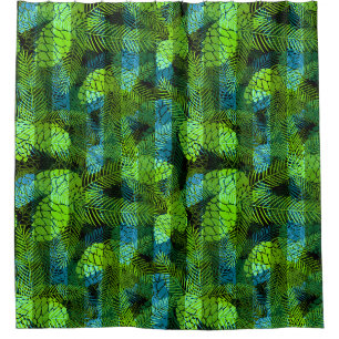 Seamless winter Christmas green blue pine cones tr
