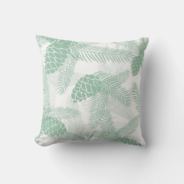 Seamless winter Christmas green pine cones tree pa Throw Pillow (Front)