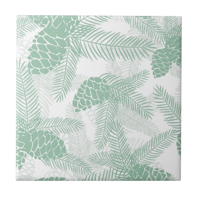 Seamless winter Christmas green pine cones tree pa Tile (Front)