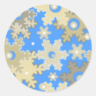 Seamless winter light blue beige pattern snowflake classic round sticker