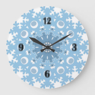 Seamless winter light blue white pattern snowflake large clock