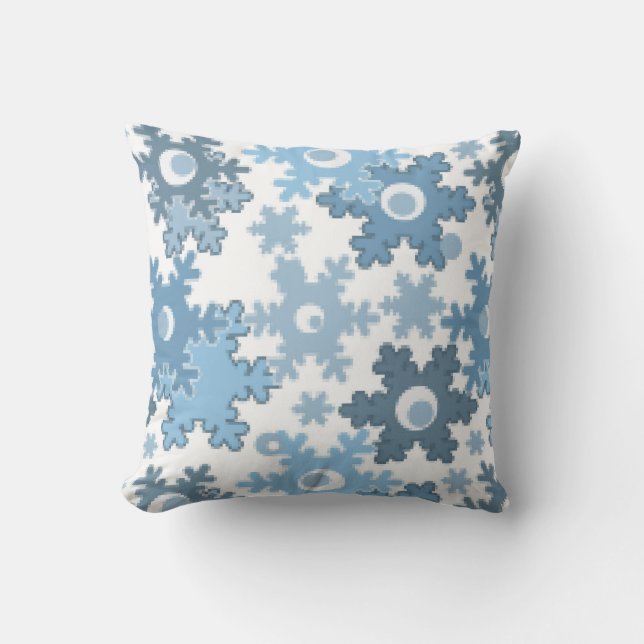 Seamless winter light blue white pattern snowflake throw pillow (Front)