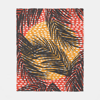 Seamless with black palm leaves and strokes fleece blanket