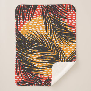 Seamless with black palm leaves and strokes  sherpa blanket