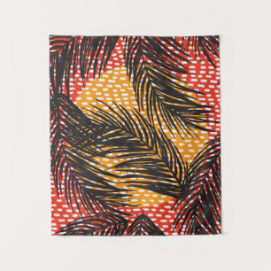 Seamless with black palm leaves and strokes tapestry