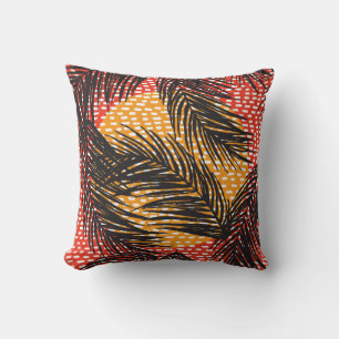 Seamless with black palm leaves and strokes  throw pillow