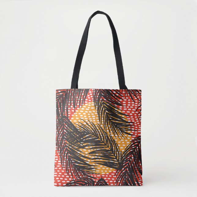 Seamless with black palm leaves and strokes  tote bag (Front)