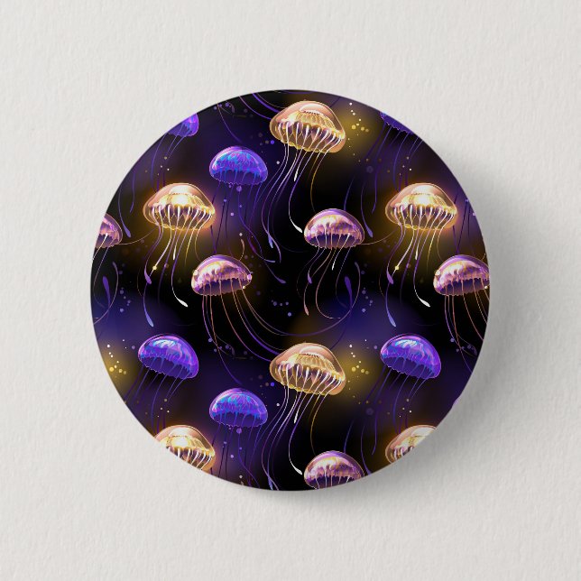 Seamless with glowing jellyfish 2 inch round button (Front)