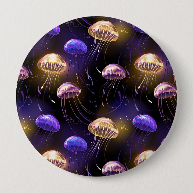 Seamless with glowing jellyfish 4 inch round button (Front)