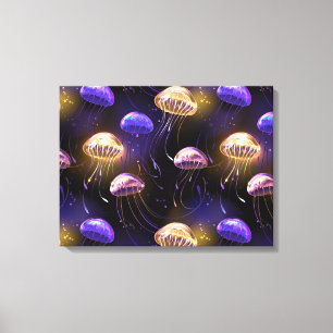 Seamless with glowing jellyfish canvas print