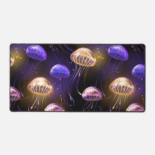 Seamless with glowing jellyfish desk mat (Front)