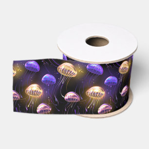 Seamless with glowing jellyfish grosgrain ribbon