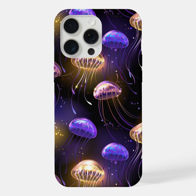 Seamless with glowing jellyfish iPhone case (Back)