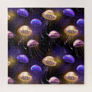 Seamless with glowing jellyfish jigsaw puzzle