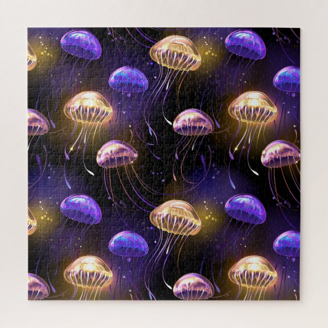 Seamless with glowing jellyfish jigsaw puzzle (Vertical)