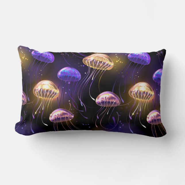Seamless with glowing jellyfish lumbar pillow (Front)