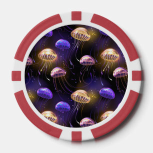 Seamless with glowing jellyfish poker chips