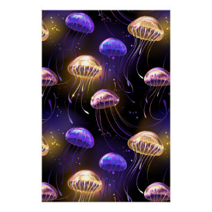 Seamless with glowing jellyfish poster
