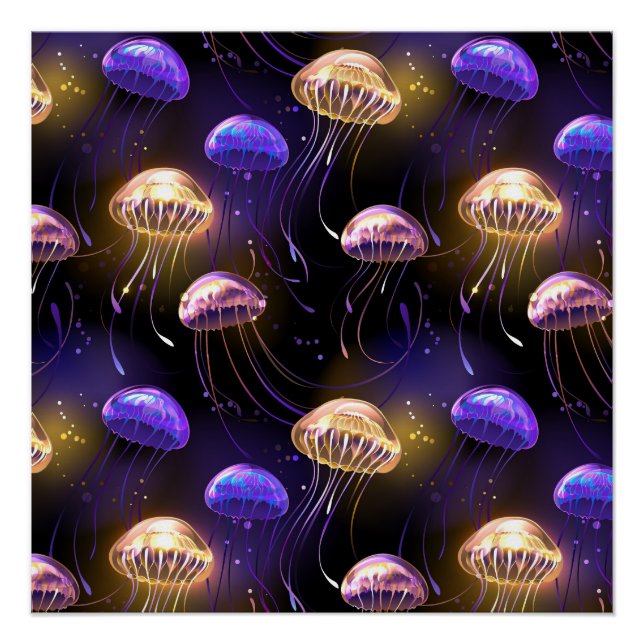 Seamless with glowing jellyfish poster (Front)