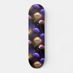 Seamless with glowing jellyfish skateboard