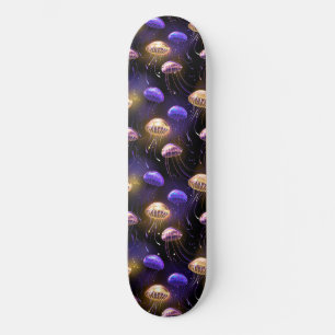 Seamless with glowing jellyfish skateboard