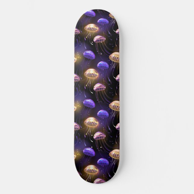 Seamless with glowing jellyfish skateboard (Front)