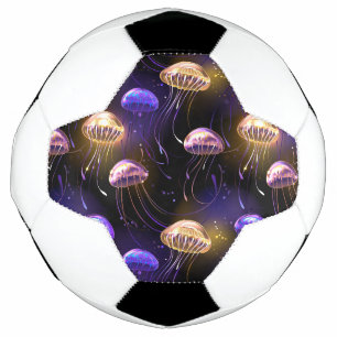 Seamless with glowing jellyfish soccer ball