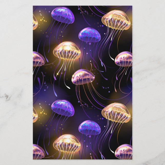 Seamless with glowing jellyfish stationery (Front)
