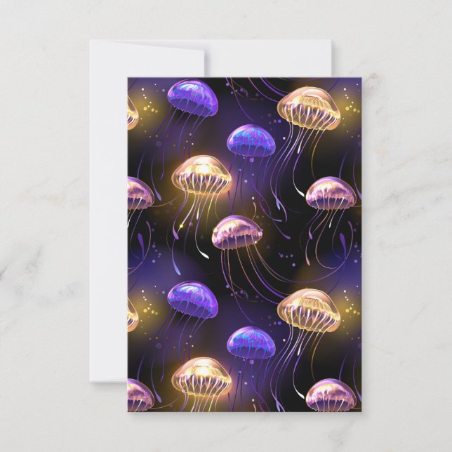 Seamless with glowing jellyfish thank you card (Front)