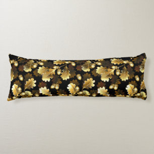 Seamless with golden oak branches on black body pillow