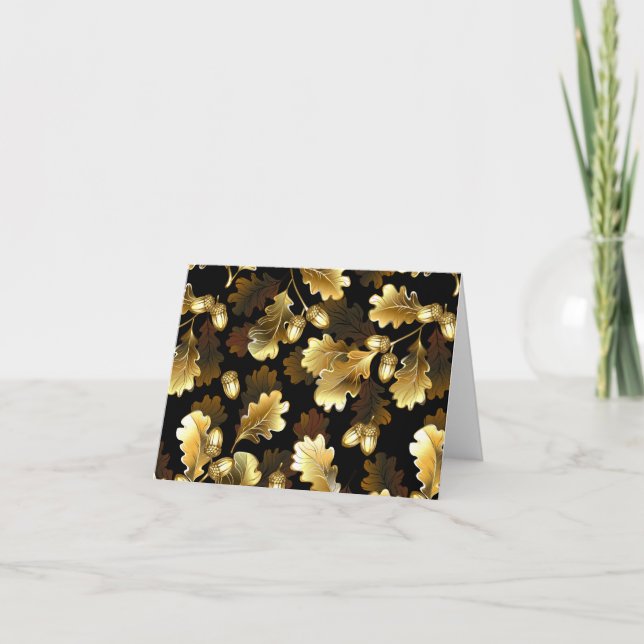 Seamless with golden oak branches on black note card (Front)