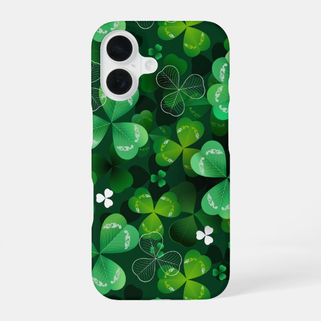 Seamless with green clover iPhone 16 case (Back)