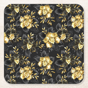 Seamless with jewellery orchids square paper coaster