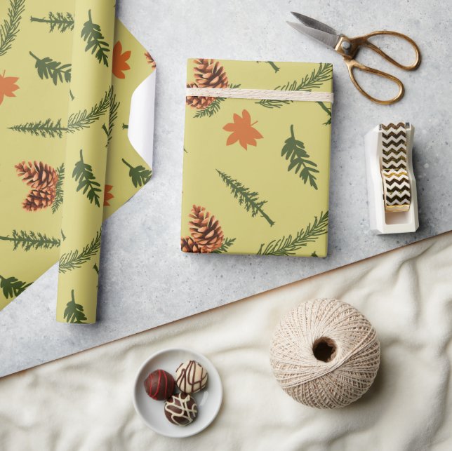 Seamless Wrapping Paper with Pinecones and Leaves (Crafts)