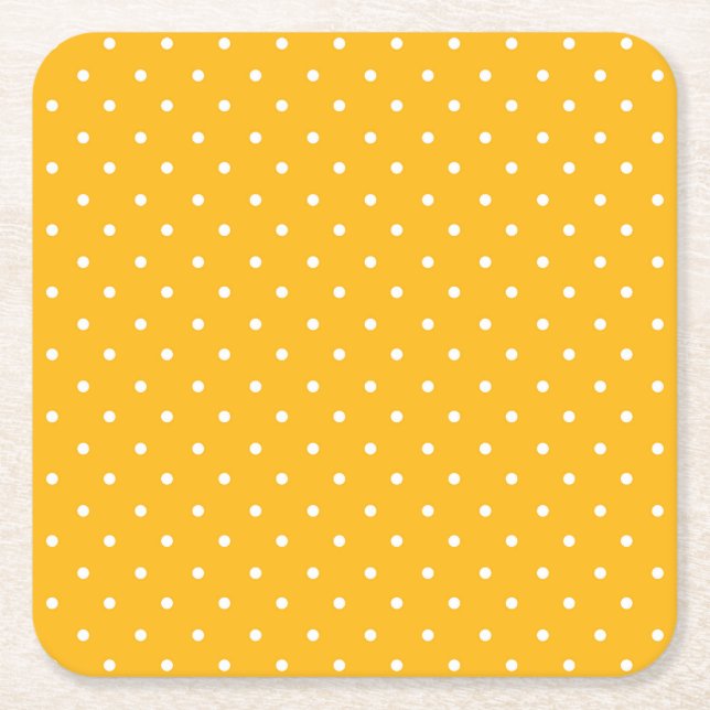 Seamless yellow-orange  polka dot  pattern  square paper coaster (Front)
