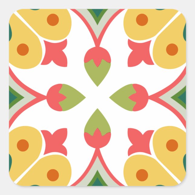 Seamless yellow ornament tiles square sticker (Front)