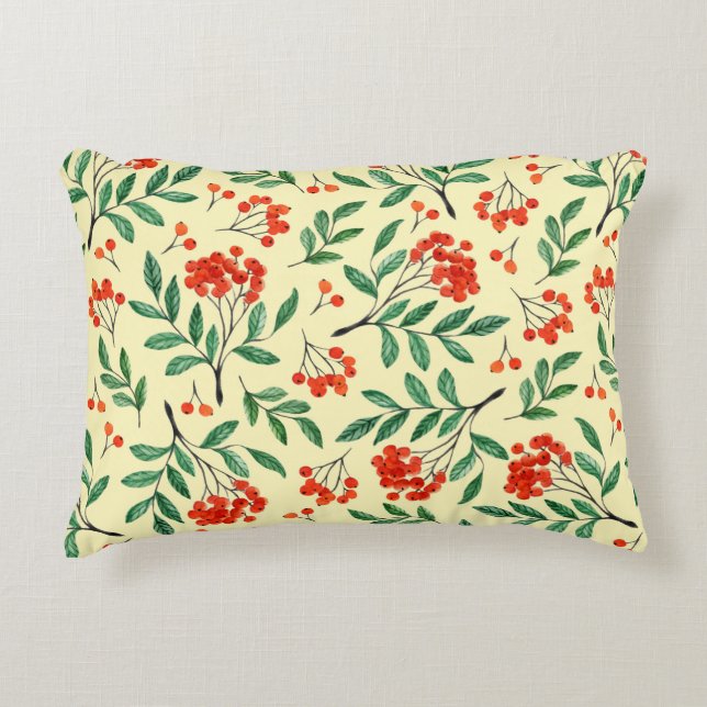 Seamless yellow pattern with rowan. Watercolor han Accent Pillow (Front)