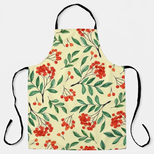 Seamless yellow pattern with rowan. Watercolor han Apron (Front)