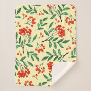 Seamless yellow pattern with rowan. Watercolor han Sherpa Blanket