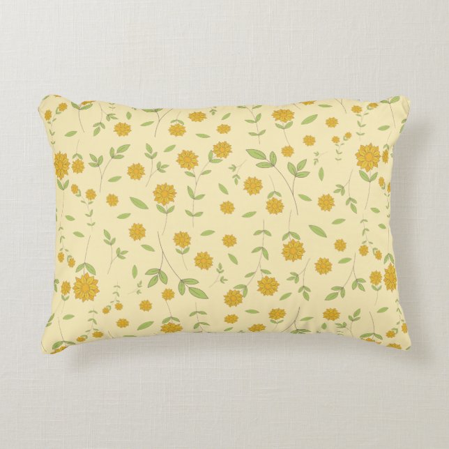 Seamless Yellow Sunflower Botanical Pattern Accent Pillow (Front)