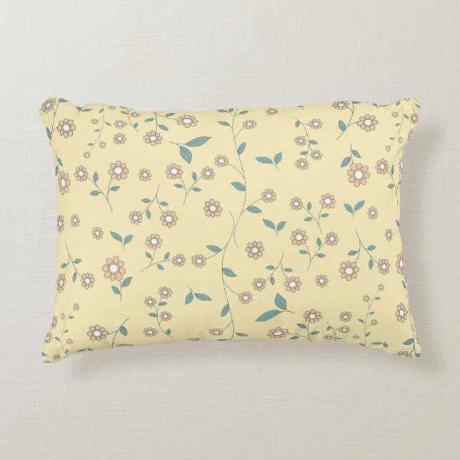 Seamless Yellow Sunflower Botanical Pattern Accent Pillow (Front)
